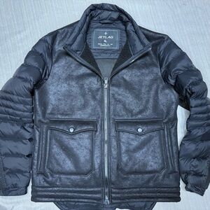 Jetlag Men’s Black Down Feather Mixed Media Puffer Jacket Coat Streetwear XL